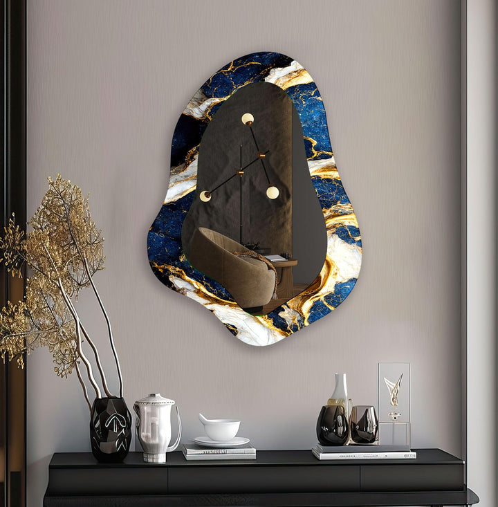 Blue & Gold Marble Bathroom Wall Mirror