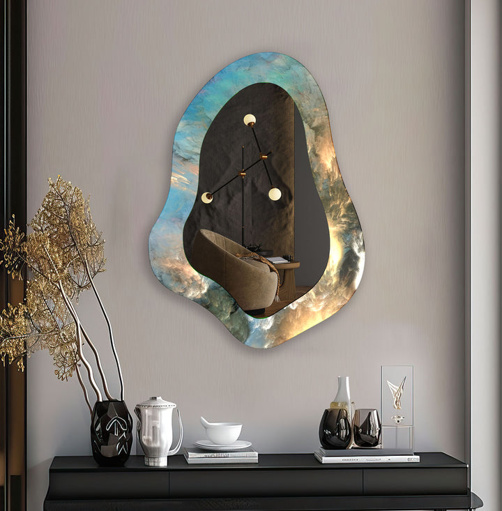 Large Abstract Blue & Yellow Decorative Wall Mirror