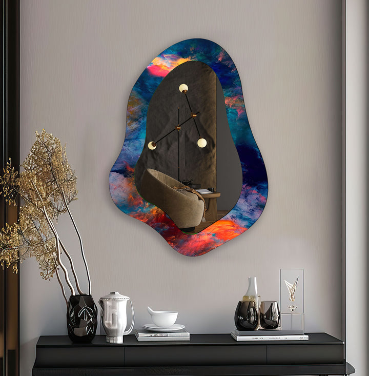 Modern Blue Abstract Entryway Wall Mirror