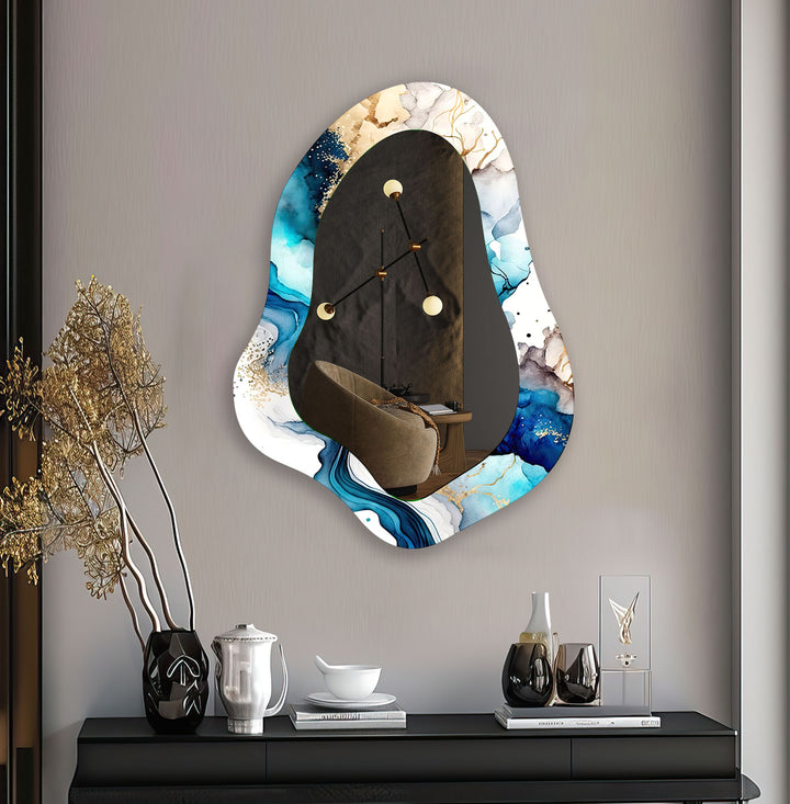 Alcohol Ink Blue Abstract Wall Mirror