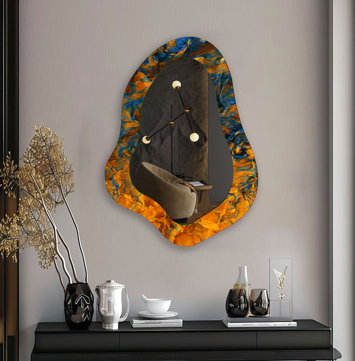 Orange Abstract Modern Wall Mirror