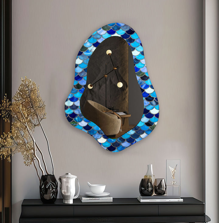 Blue Mosaic Bathroom Wall Mirror