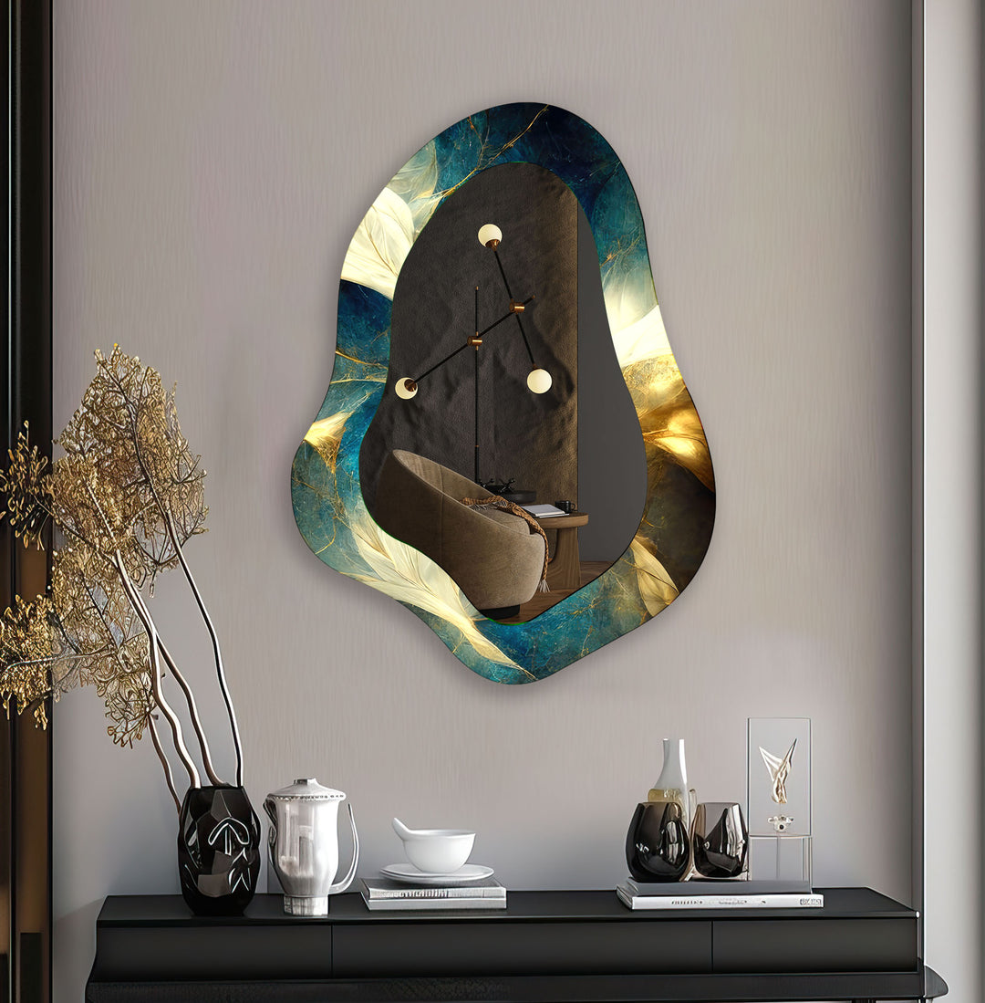 Green - Gold Marble Decorative Wall Mirror