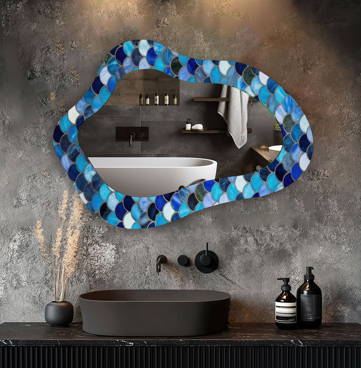 Blue Mosaic Bathroom Wall Mirror