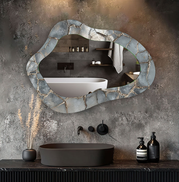 Irregular Metalic Grey Wall Mirror