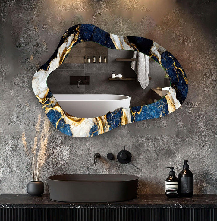 Blue & Gold Marble Bathroom Wall Mirror