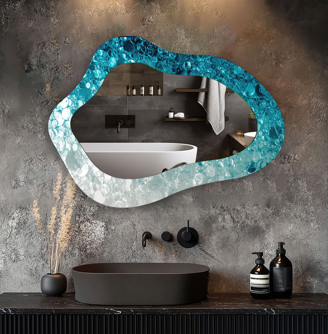 Blue Irregular Shape Decorative Wall Mirror