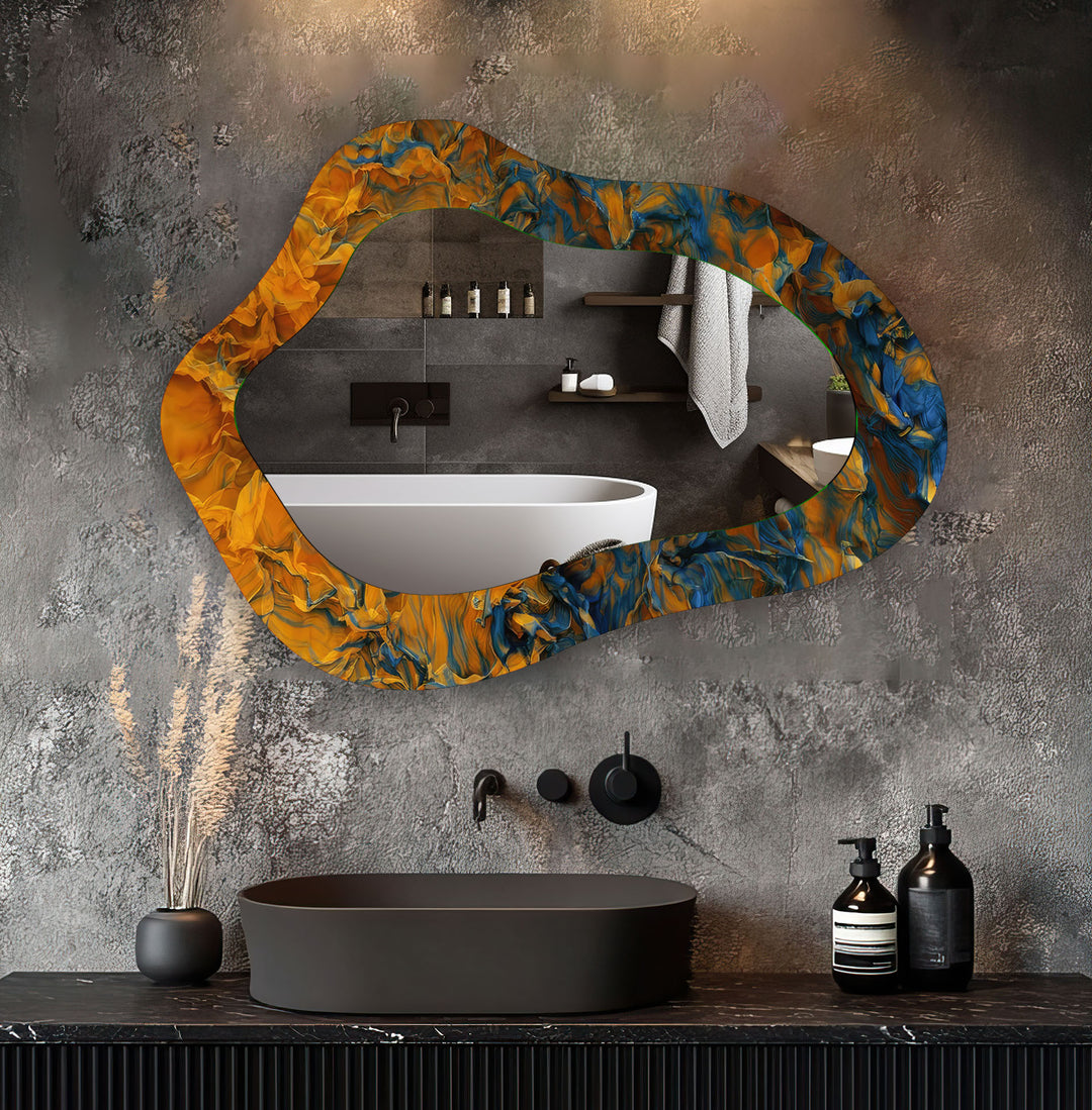 Orange Abstract Modern Wall Mirror