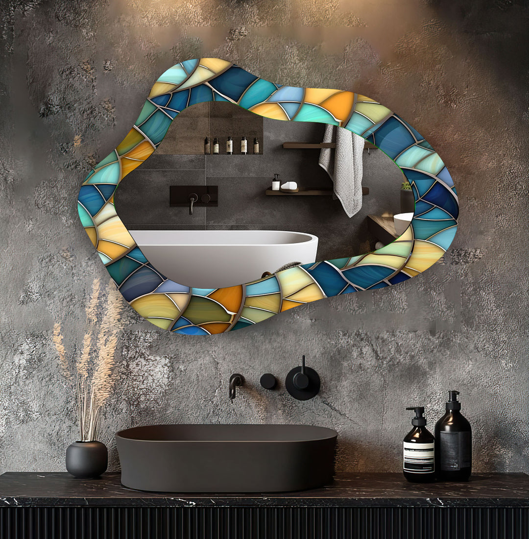 Blue & Yellow Mosaic Irregular Wall Mirror