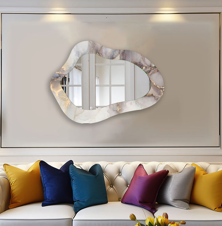 Grey Alcohol Ink Irregular Shape Wall Mirror