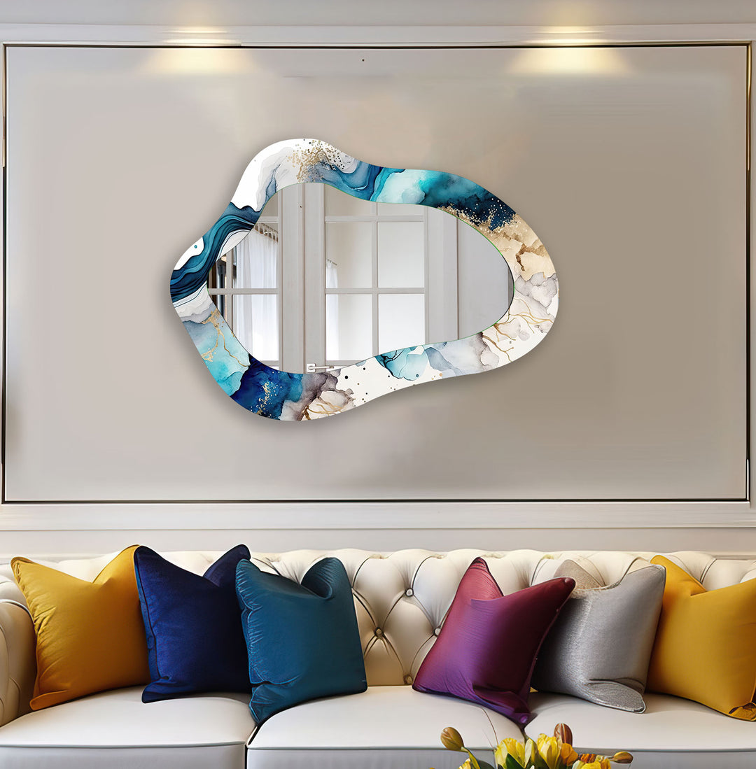 Alcohol Ink Blue Abstract Wall Mirror