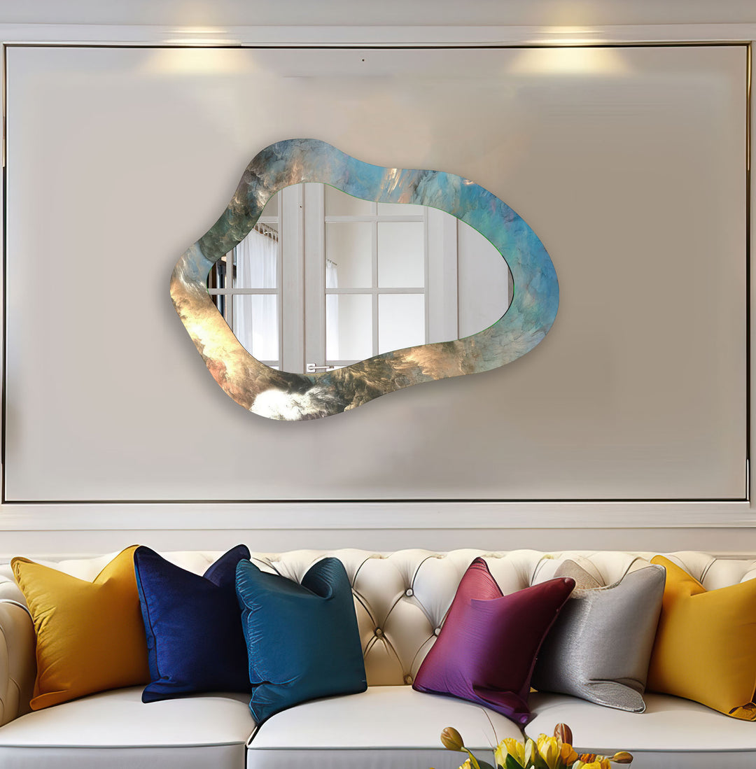 Large Abstract Blue & Yellow Decorative Wall Mirror