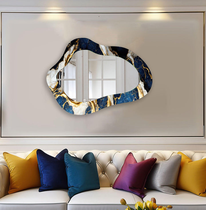 Blue & Gold Marble Bathroom Wall Mirror