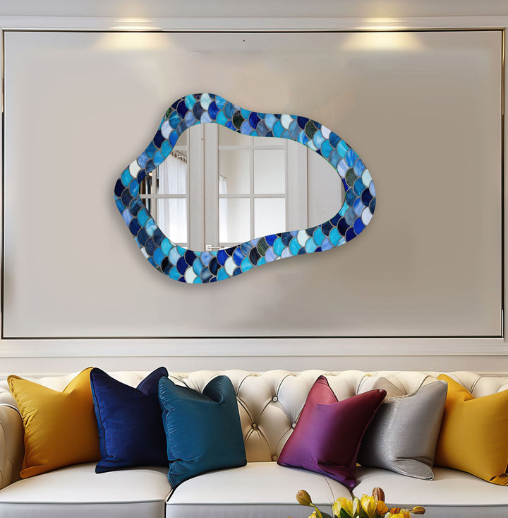 Blue Mosaic Bathroom Wall Mirror