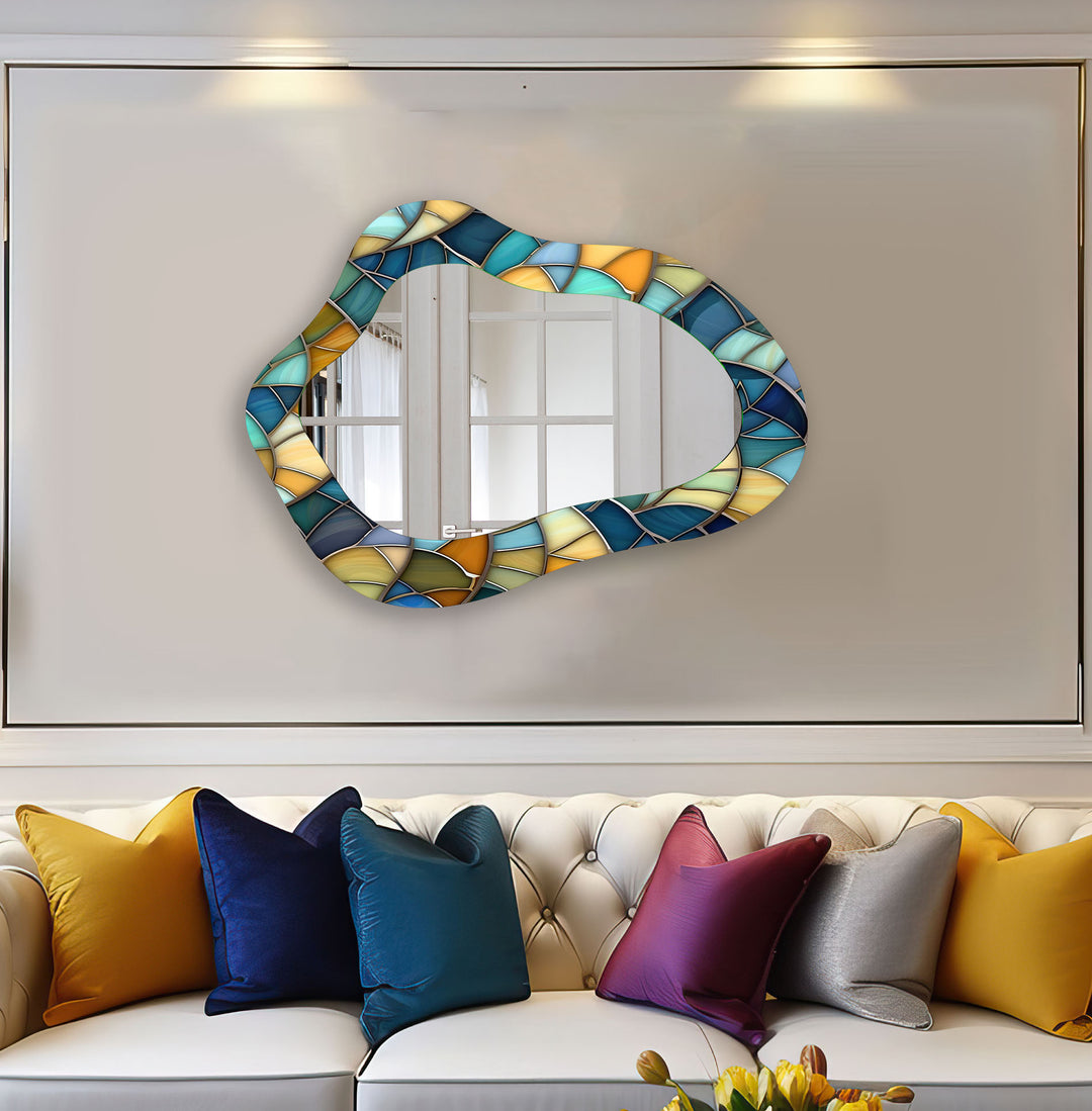 Blue & Yellow Mosaic Irregular Wall Mirror