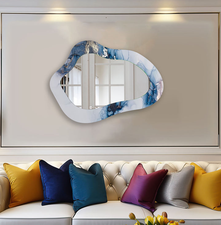 Blue Alcohol Ink Irregular Shape Wall Mirror