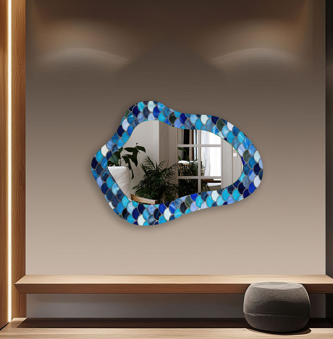 Blue Mosaic Bathroom Wall Mirror