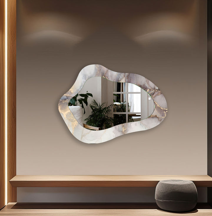 Grey Alcohol Ink Irregular Shape Wall Mirror