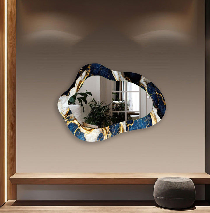 Blue & Gold Marble Bathroom Wall Mirror