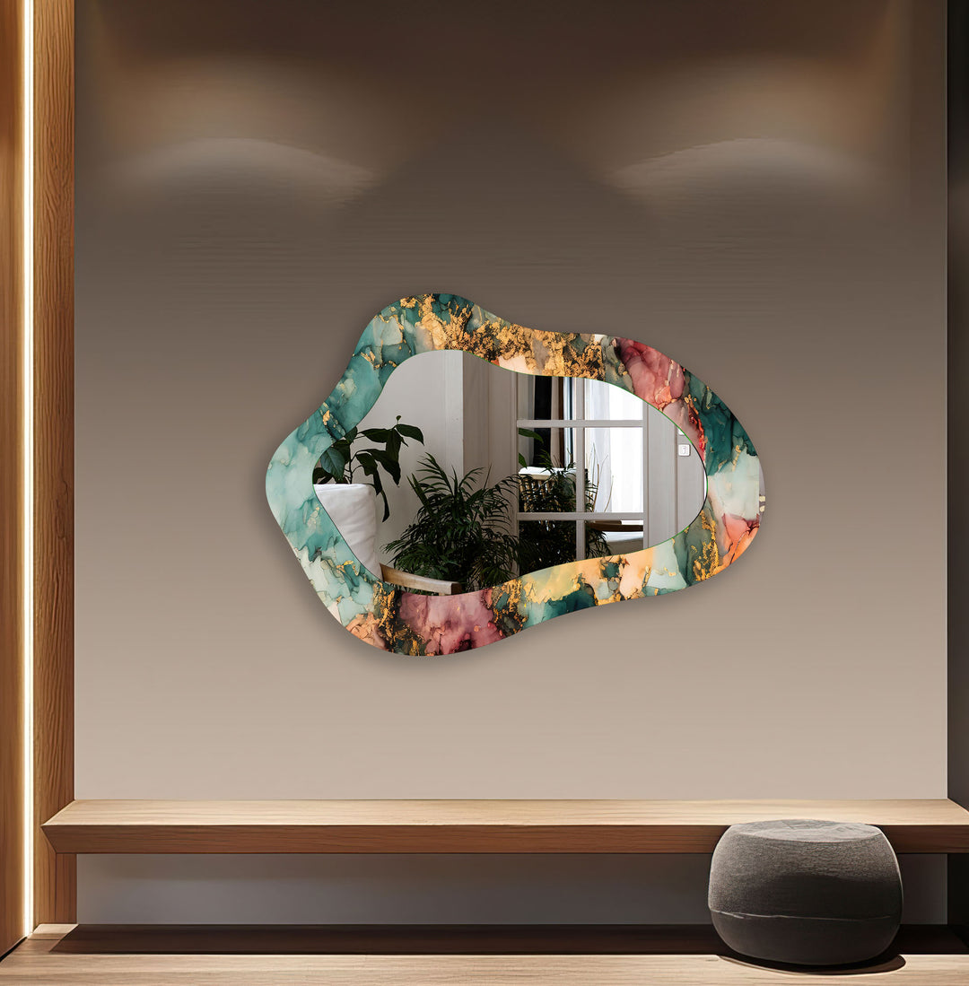 Green - Gold Alcohol Ink Modern Wall Mirror