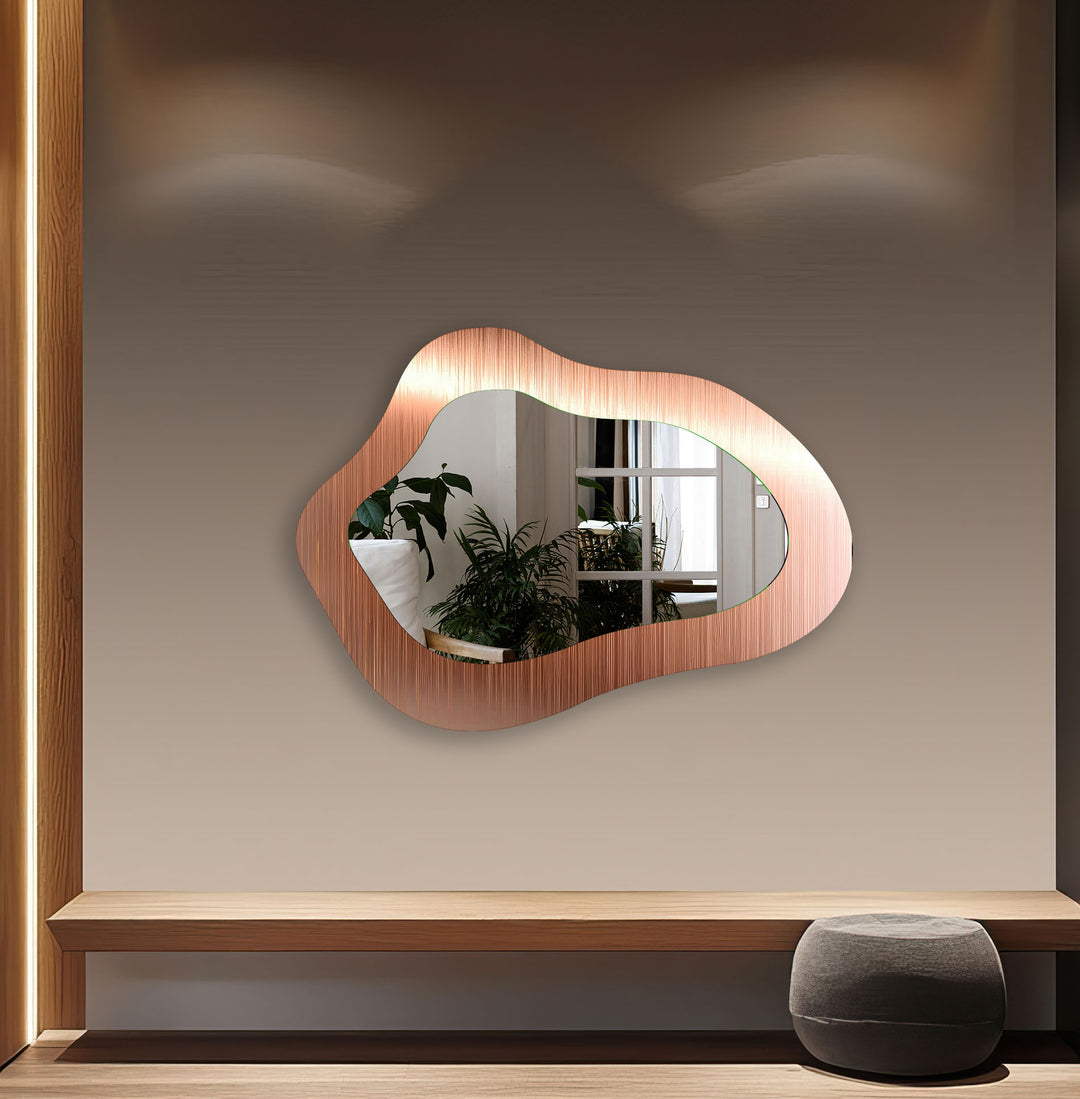 Orange Elegant Irregular Glass Wall Mirror