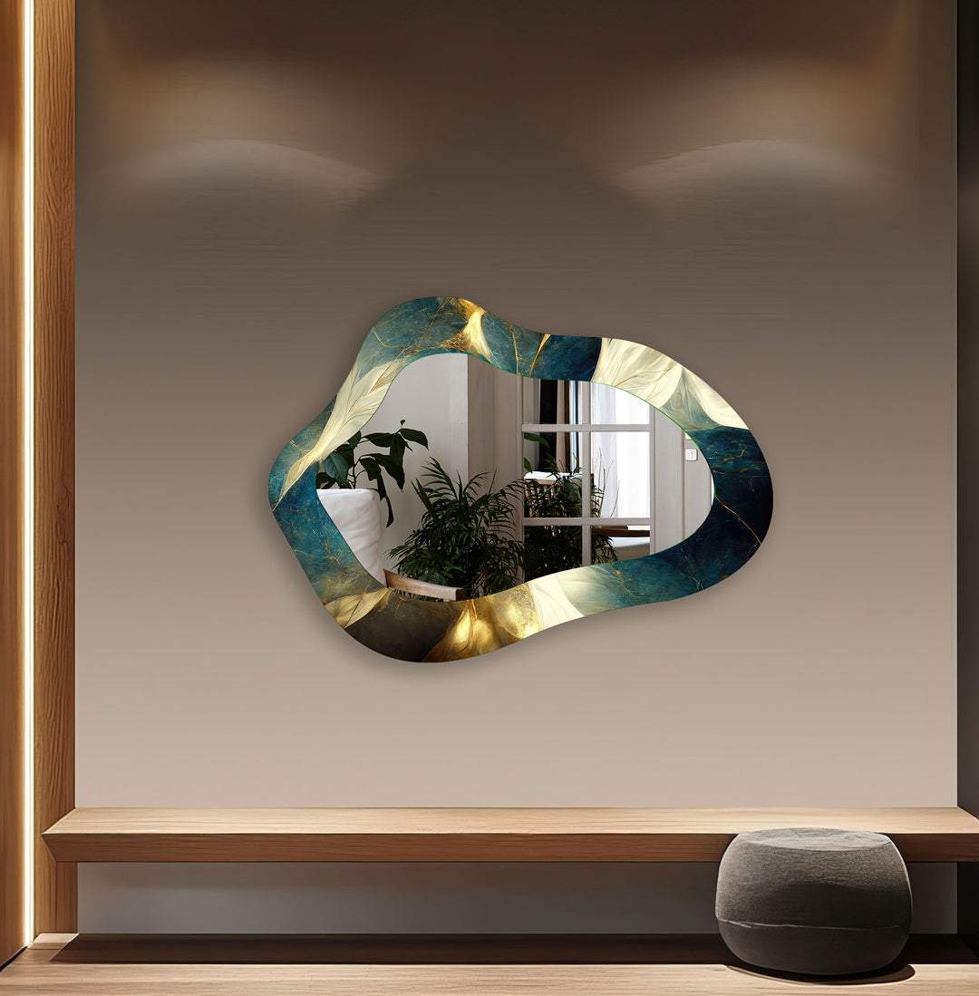 Green - Gold Marble Decorative Wall Mirror