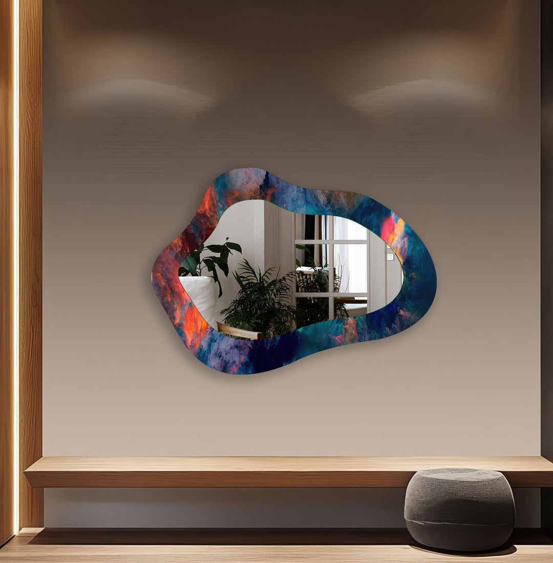 Modern Blue Abstract Entryway Wall Mirror