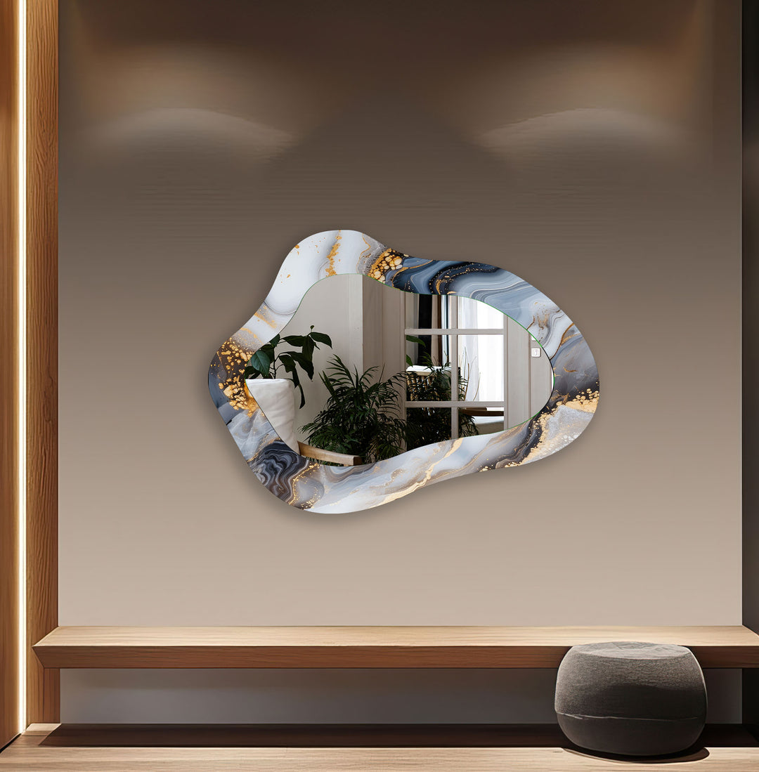 Asymmetrical Grey Alcohol Ink Wall Mirror