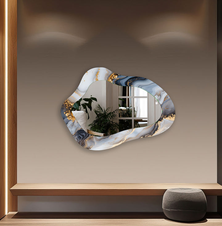 Asymmetrical Grey Alcohol Ink Wall Mirror