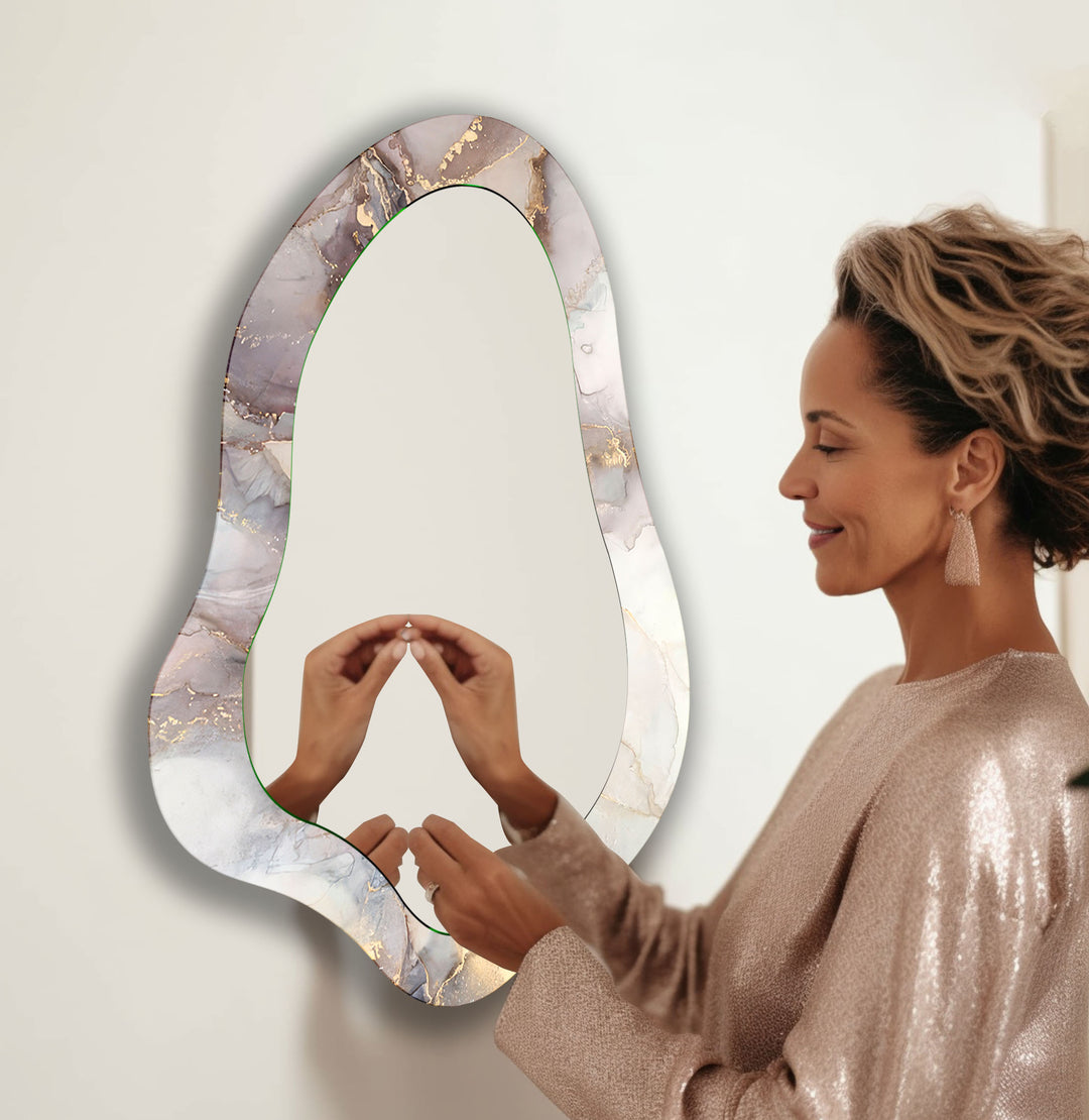 Grey Alcohol Ink Irregular Shape Wall Mirror