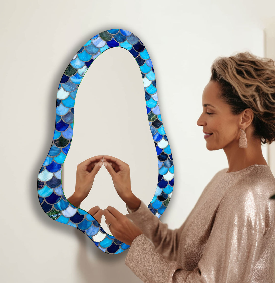 Blue Mosaic Bathroom Wall Mirror