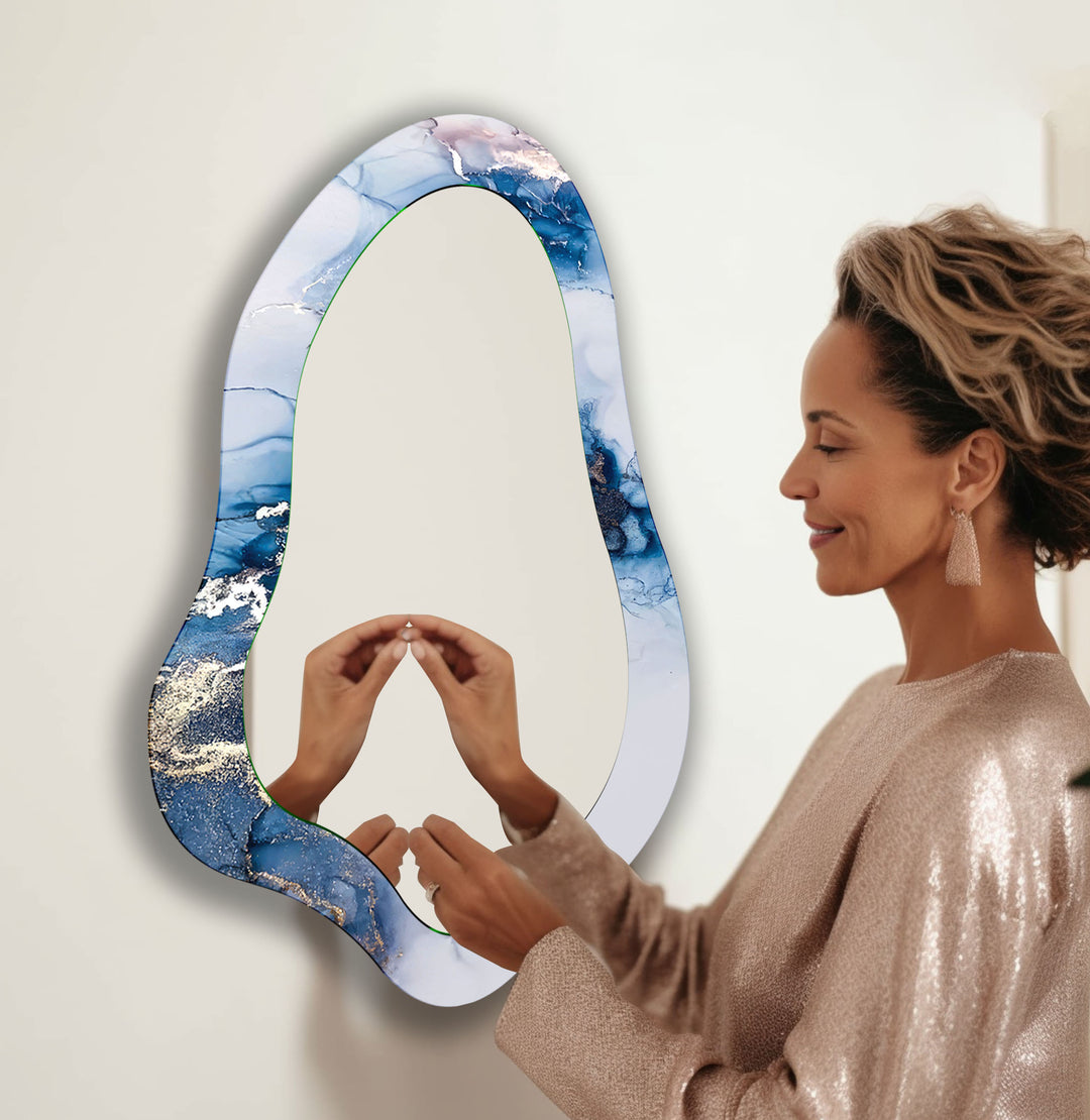 Blue Alcohol Ink Irregular Shape Wall Mirror