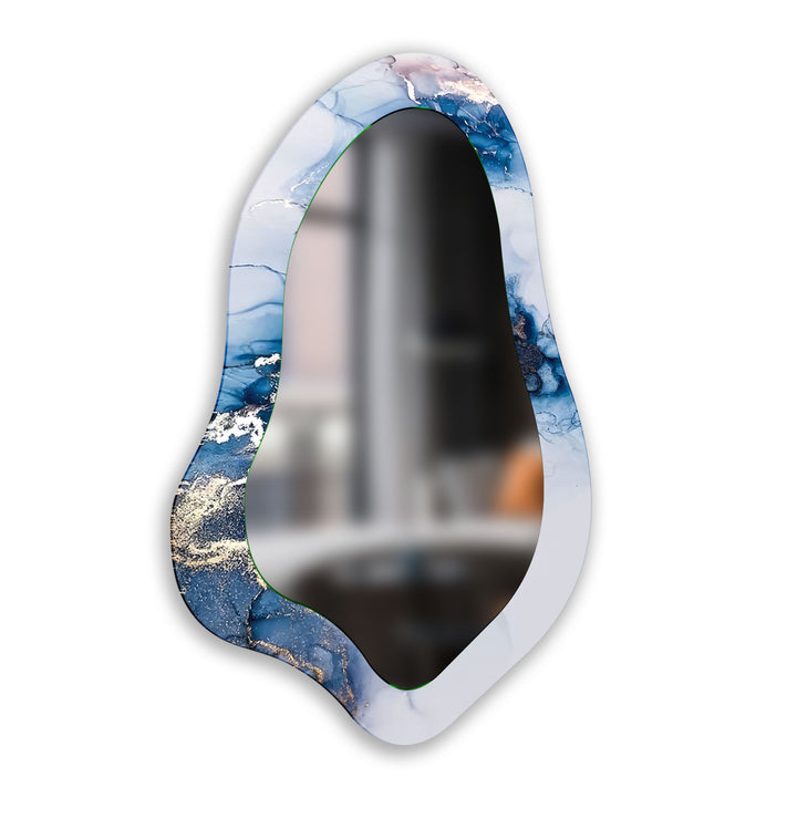 Blue Alcohol Ink Irregular Shape Wall Mirror