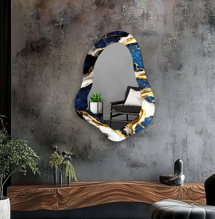 Blue & Gold Marble Bathroom Wall Mirror