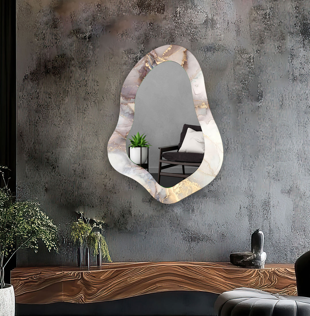 Grey Alcohol Ink Irregular Shape Wall Mirror