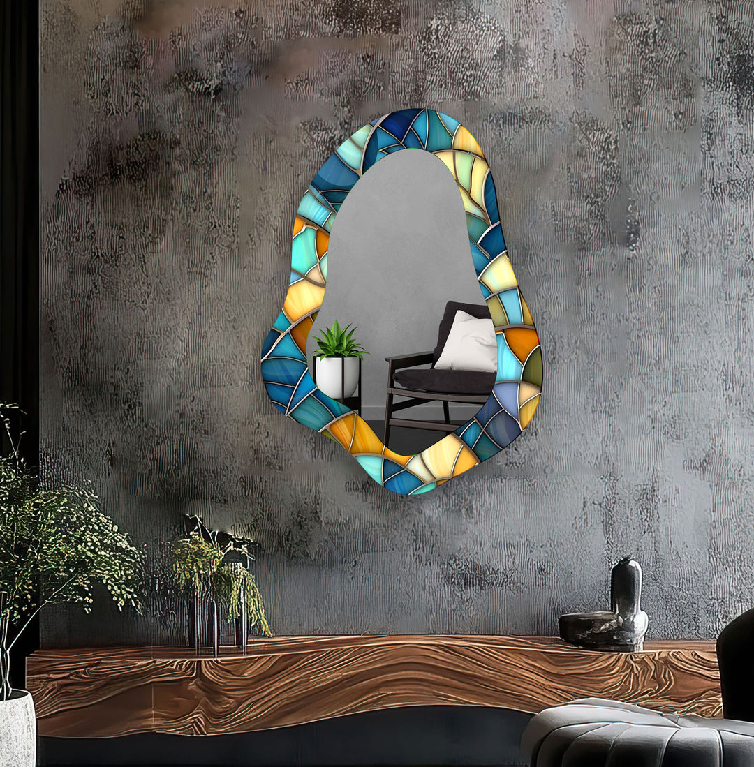 Blue & Yellow Mosaic Irregular Wall Mirror