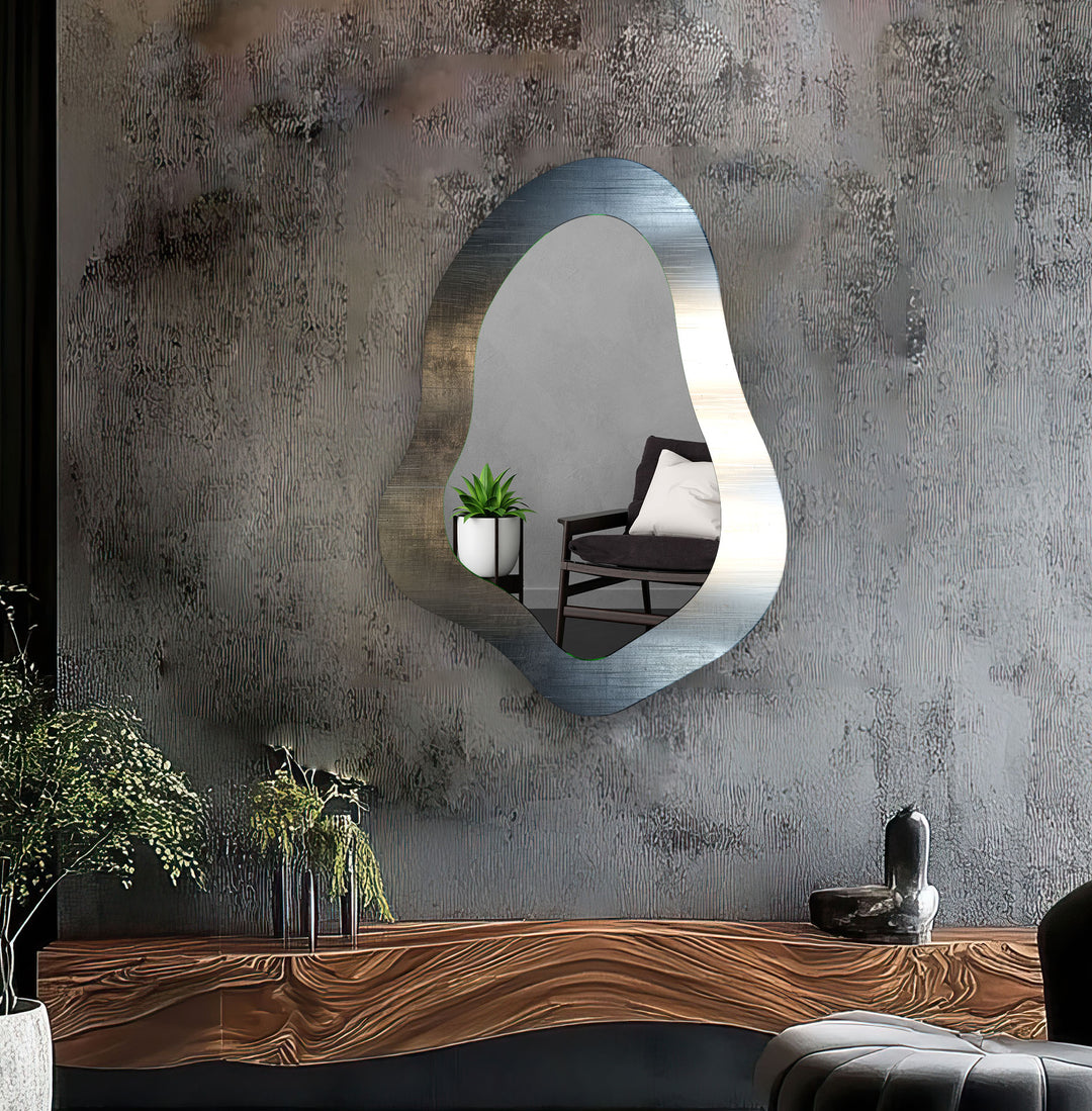 Entryway Metalic Grey Modern Wall Mirror