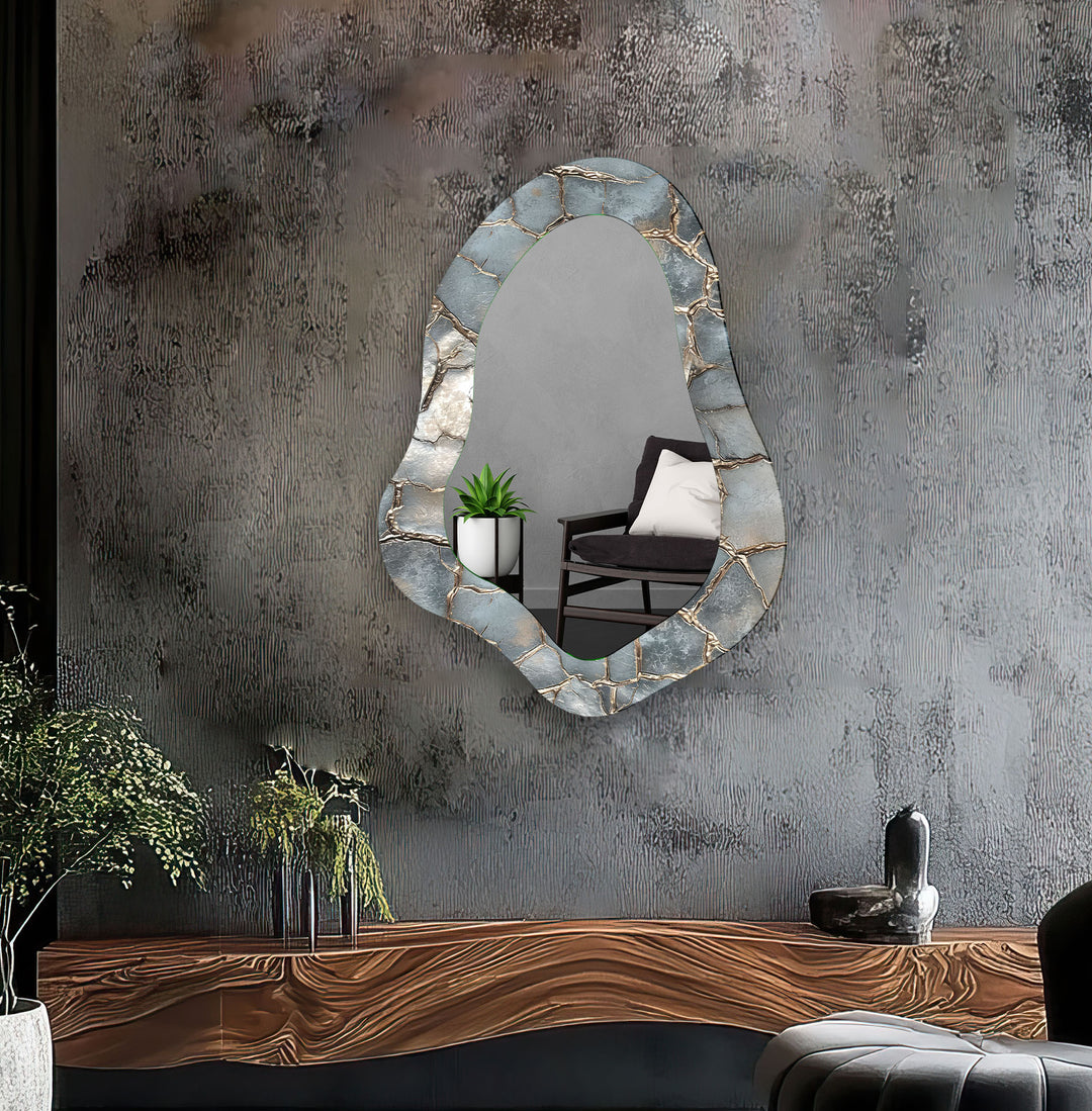 Irregular Metalic Grey Wall Mirror