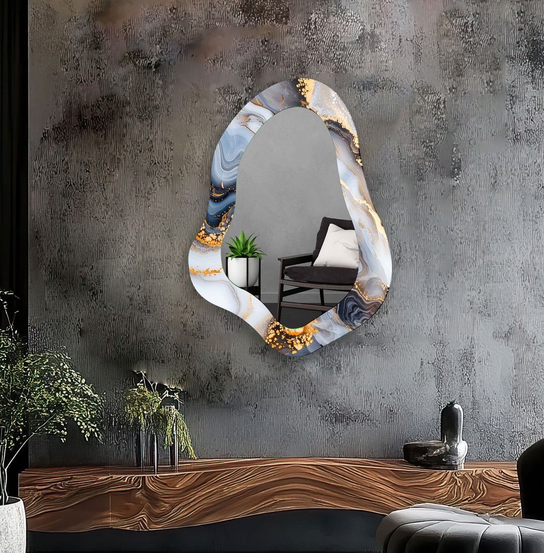 Asymmetrical Grey Alcohol Ink Wall Mirror