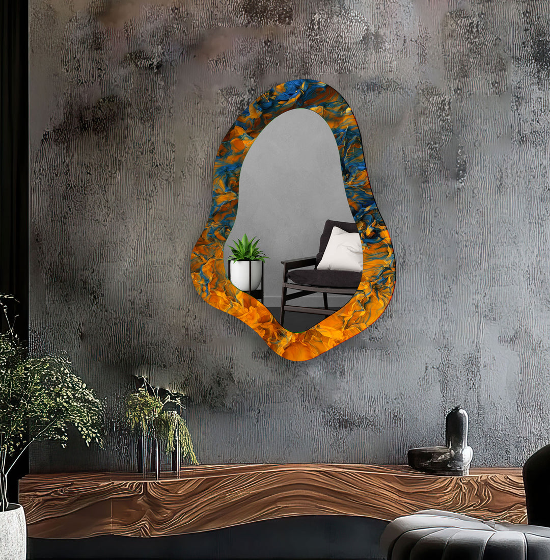 Orange Abstract Modern Wall Mirror