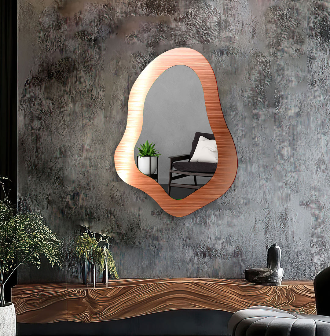 Orange Elegant Irregular Glass Wall Mirror