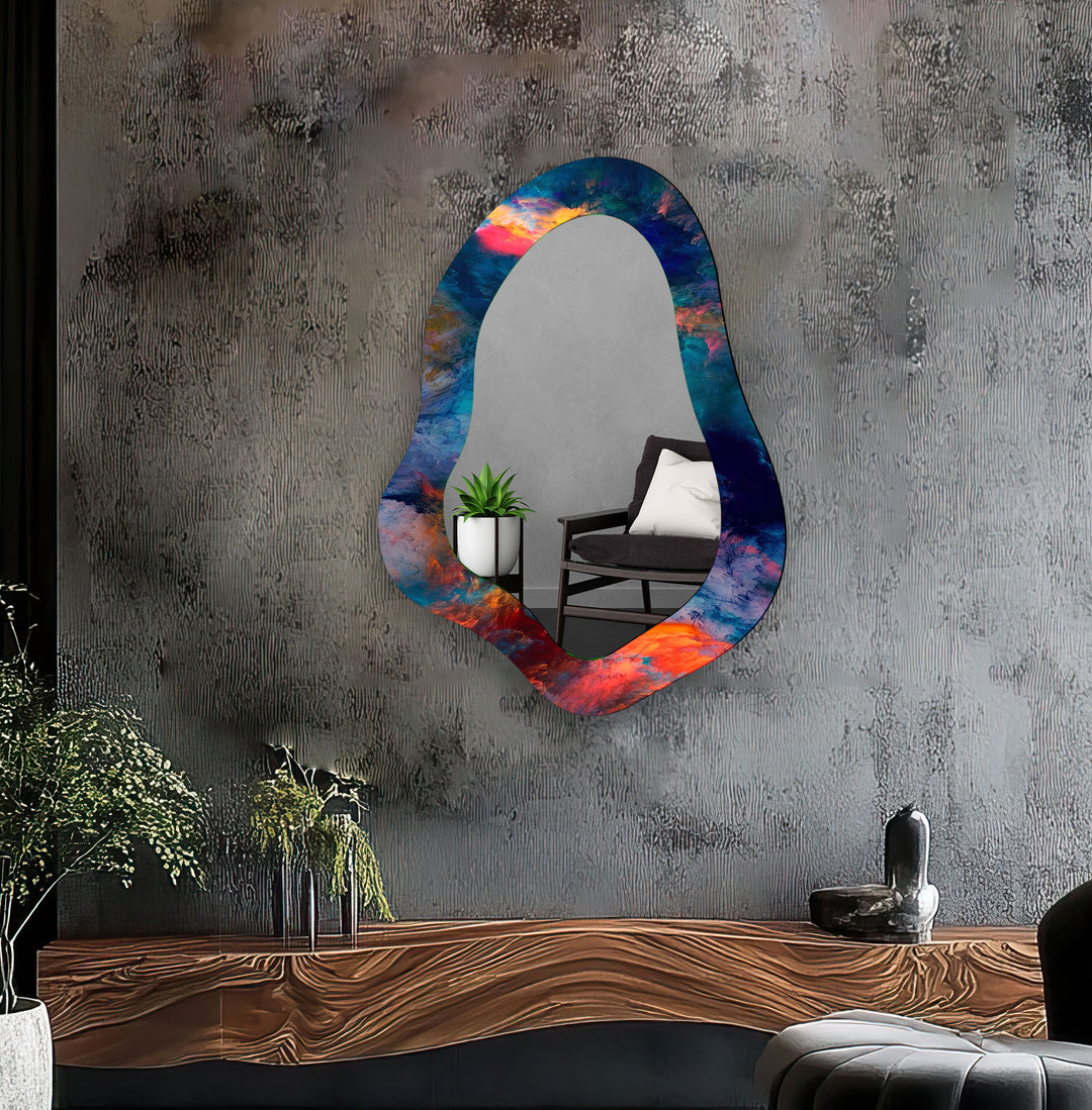 Modern Blue Abstract Entryway Wall Mirror