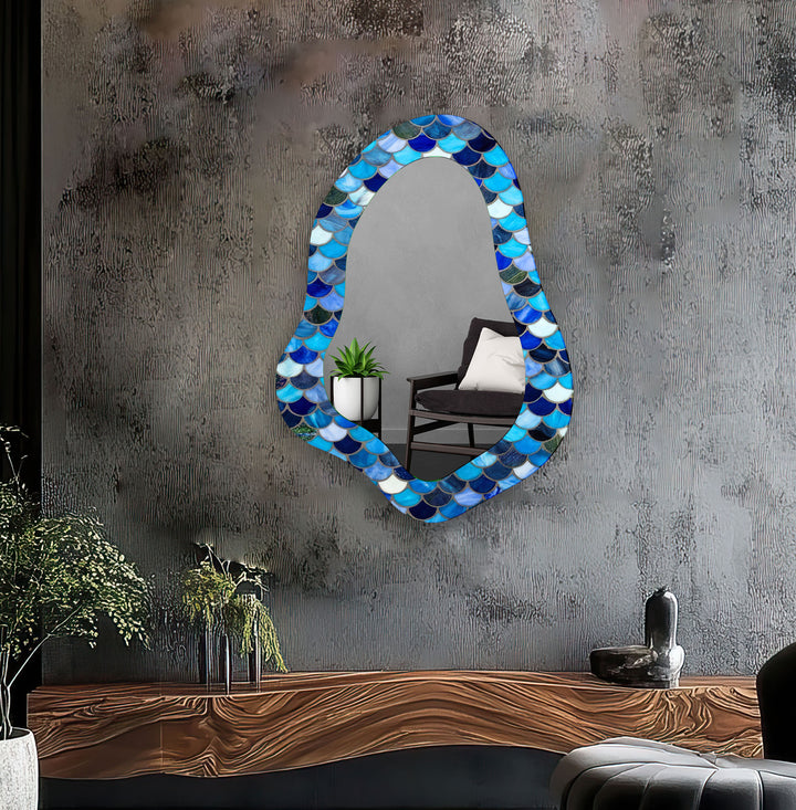 Blue Mosaic Bathroom Wall Mirror