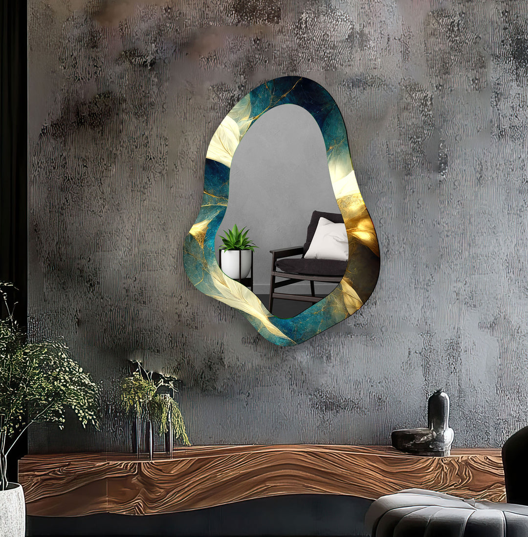 Green - Gold Marble Decorative Wall Mirror