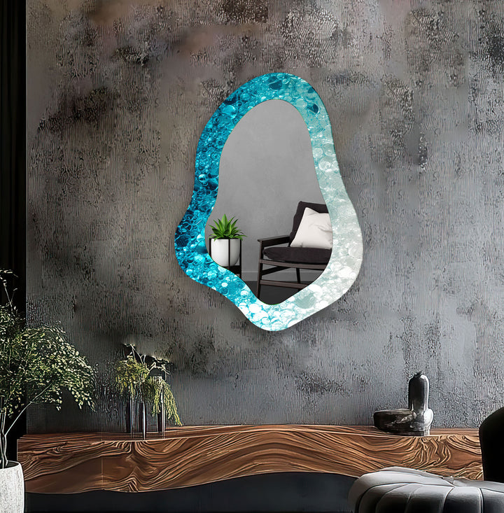 Blue Irregular Shape Decorative Wall Mirror