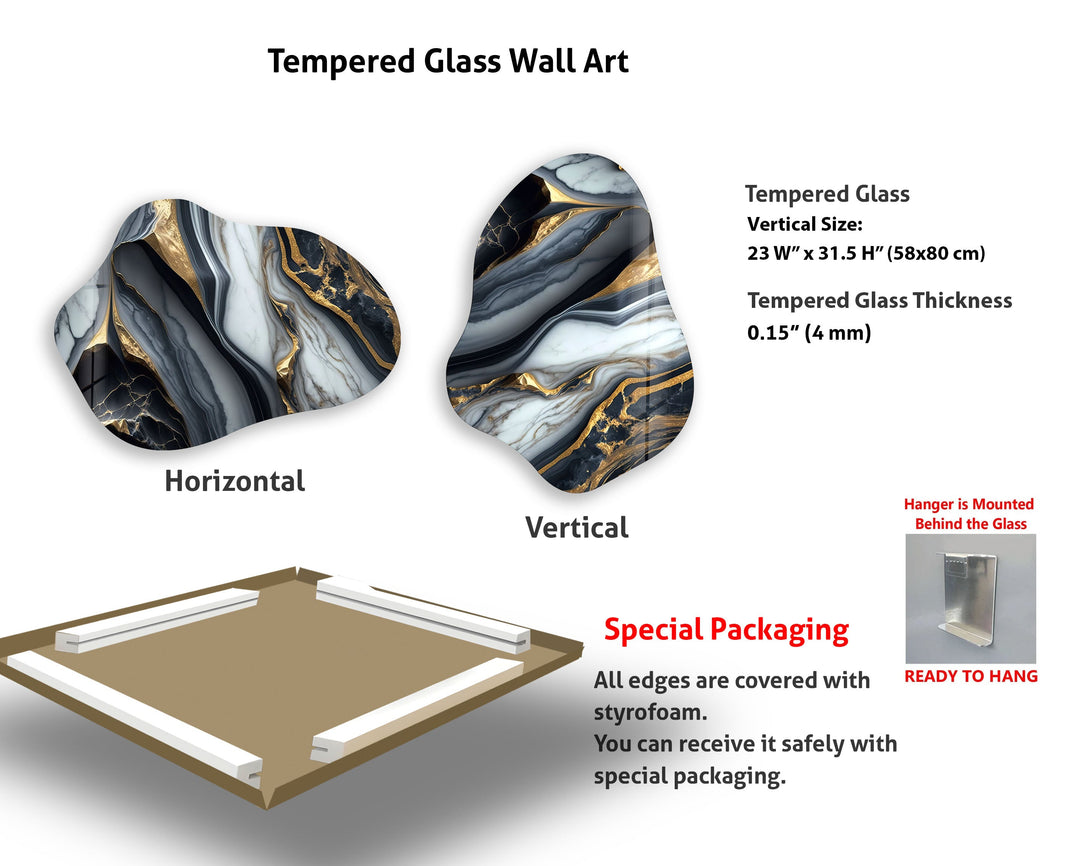 Gray & Gold Marble Irregular Glass Wall Art, custom glass pictures, glass art prints
