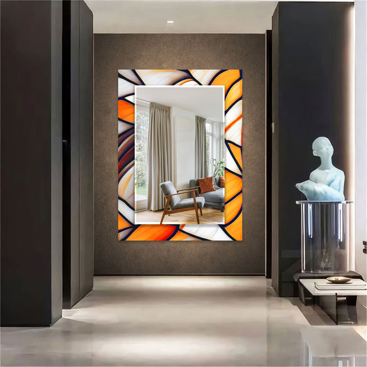 Silver & Orange Abstract Wall Mirror Stained Glass Mirror
