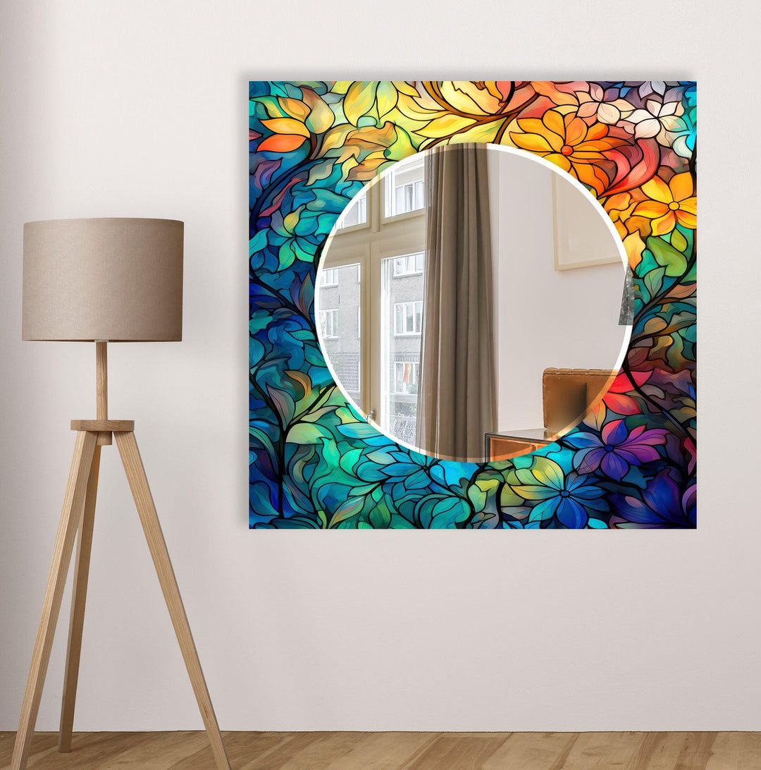 Blue Leaves Stained Wall Mirror Living Room Wall Mirror
