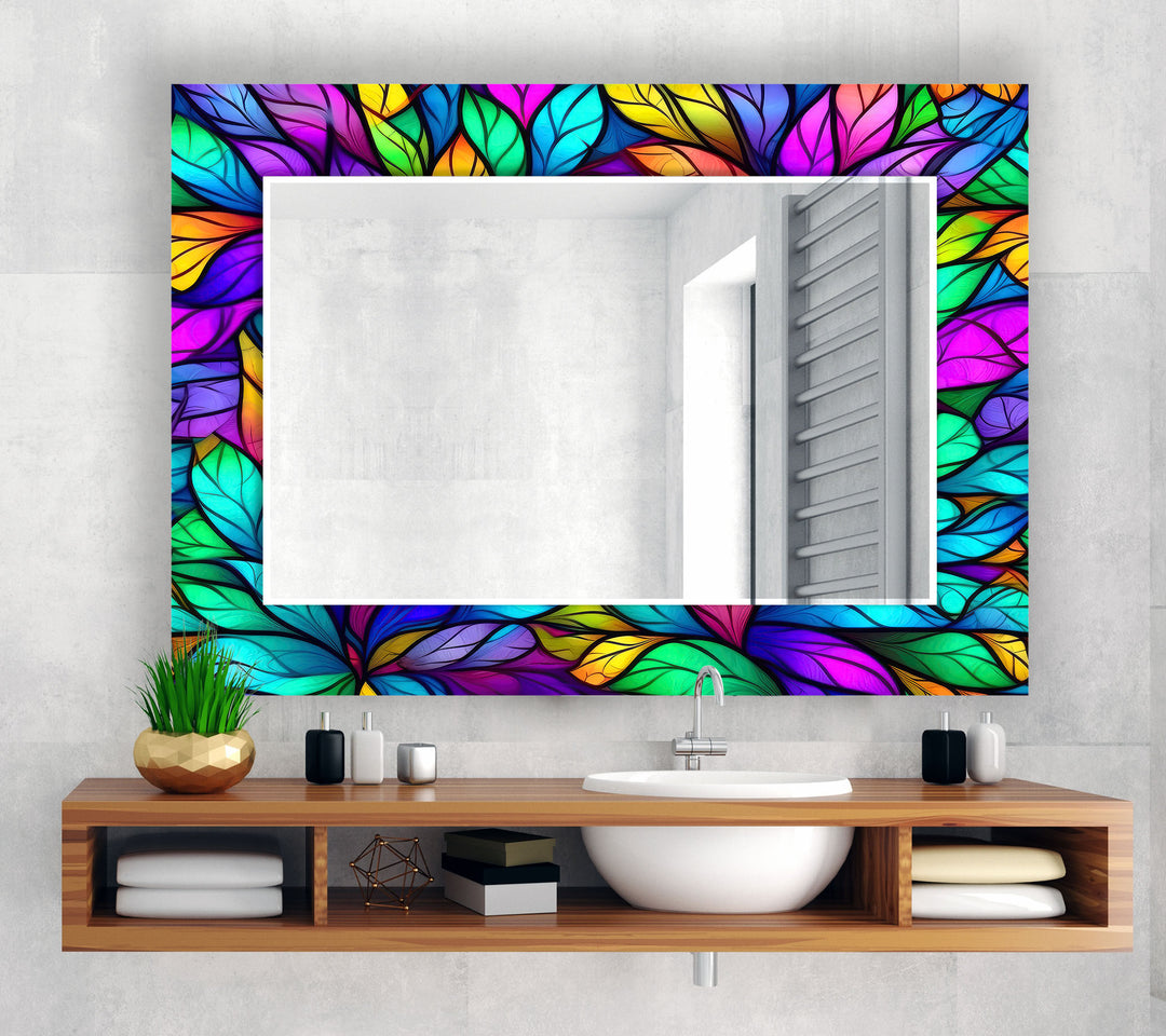 Colorful Leafs Wall Mirror Abstract Mirror
