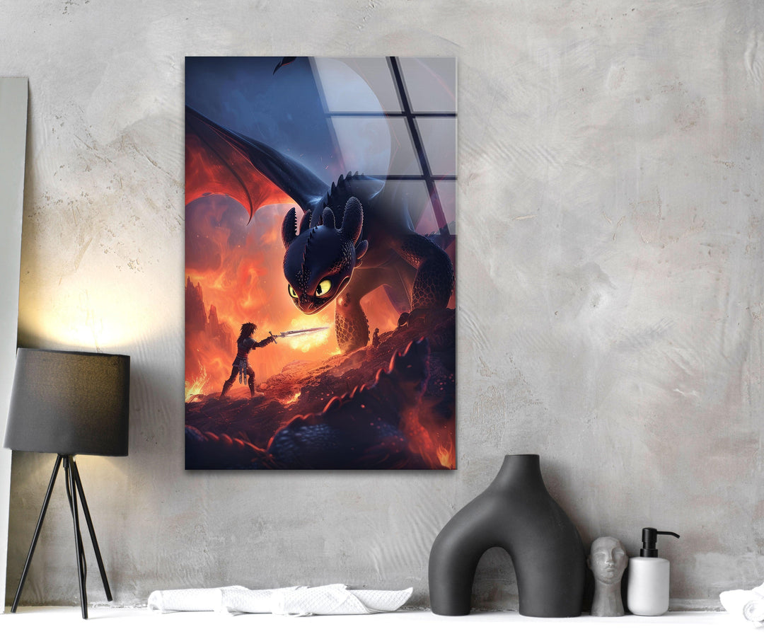 Hiccup and Toothless Glass Wall Art,  glass art painting, glass art for the Wall